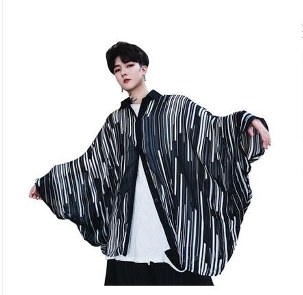 

summer new hip hop men oversize men striped short sleeve shirt fashion casual streetwear mens shirts, White;black