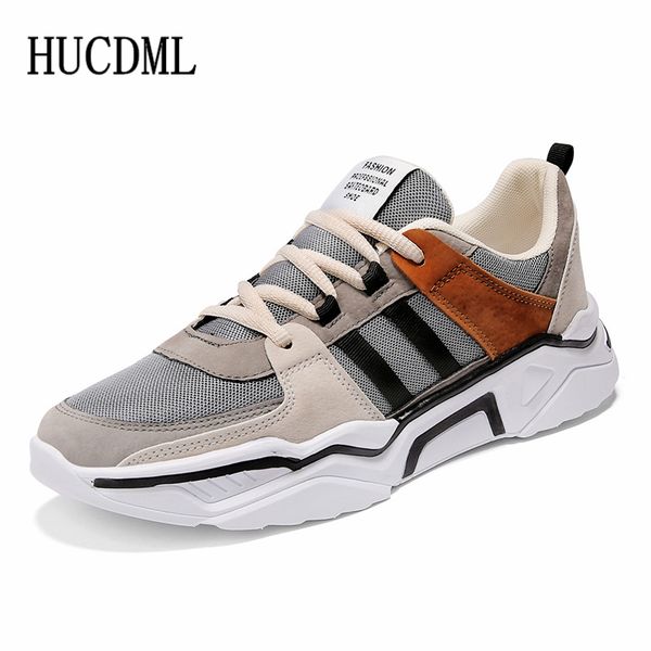 

hucdml new men shoes mesh breathable thick bottom sneakers tenis masculino adulto mens shoes casual support dropshipping, Black