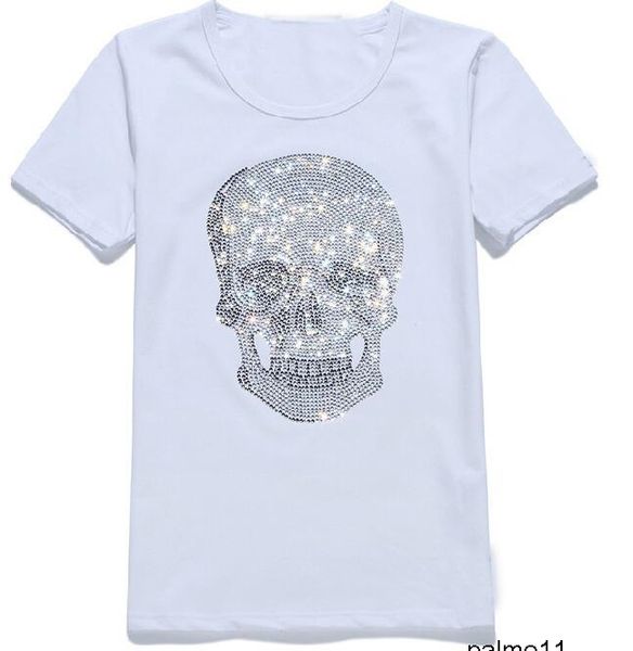 

мужские женские уличные летние футболки вдохновитель сияющий алмаз горный хрусталь футболки черепа шаблон дизайн круглый вырез с коротким ру, White;black