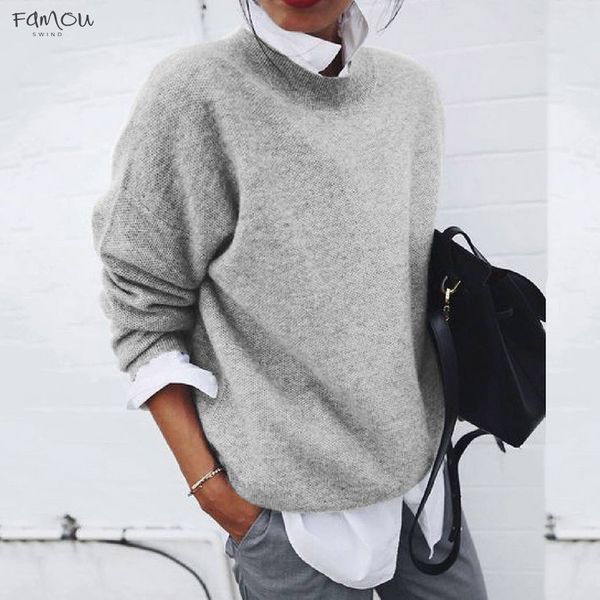 

plus size fashion knitted sweater blouse patchwork casual winter lady bottom female women long sleeve shirt blusas pullover, White