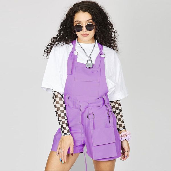 

2019 summer autumn europe and united states multi-pocket backless fashion casual jumpsuit women plaid rompers womens jumpsuit, Black;white