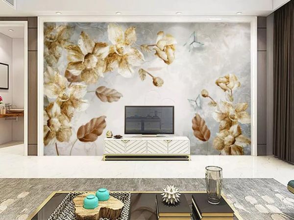 Foto personalizzata 3d wallpaper murale Moderno minimalista europeo retrò floreale astratto HD seta TV sfondo muro tappezzeria per soggiorno