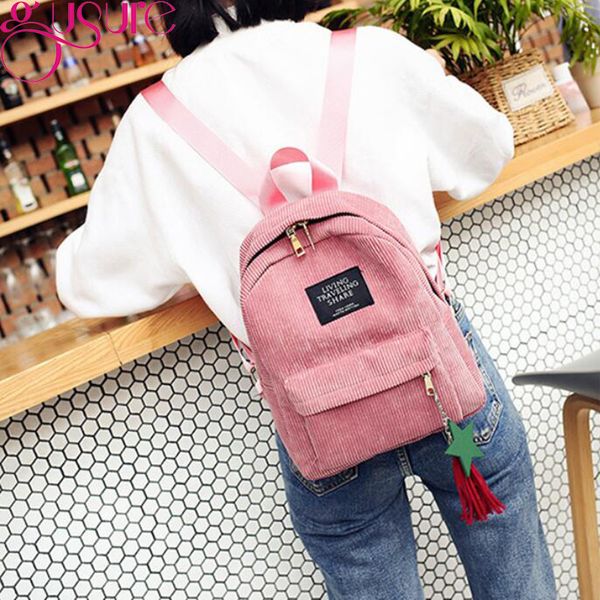 

gusure women backpacks school soulder bag with tassel corduroy backpack female notebook bags for girls preppy style knapsack