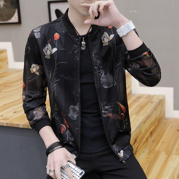 

spring autumn men's jacket baseball uniform slim casual coat mens brand clothing fashion thin sunscreen coats male outerwear, Black;brown