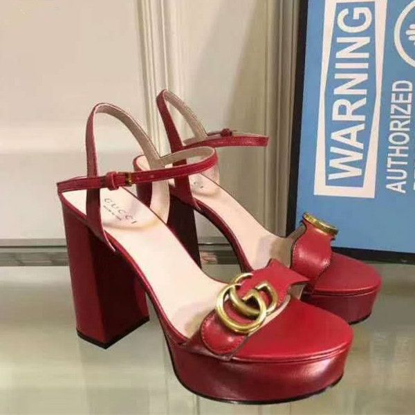 

Chic branded women olid leather platform high heel andal de igner lady double adju table ankle trap rubber ole andal, Black