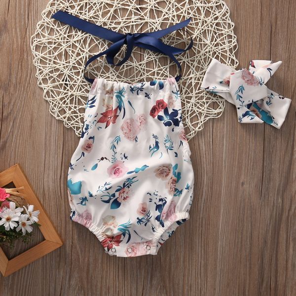 

newborn baby girl floral romper with headband 0-18m, Blue