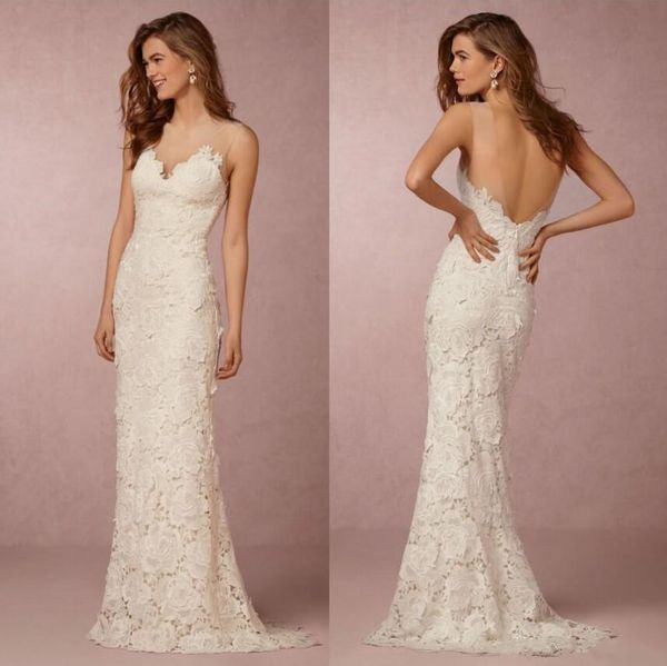 

bhldn 2019 любимые свадебные платья полный кружева sexy backless свадебные платья sexy sheer v шеи пляж свадебные платья дешевые, White