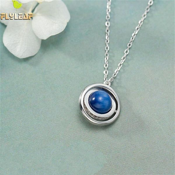 

flyleaf 925 sterling silver necklace women natural stone kyanite satellite rotatable fashion fine jewelry necklaces & pendants