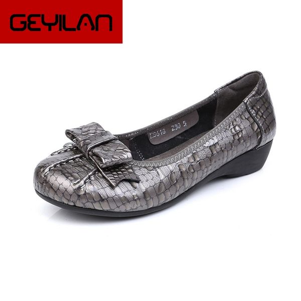 

plus size spring autumn genuine leather shoes woman flats work classic fashion bowknot female casual ballet ladies shoes, Black