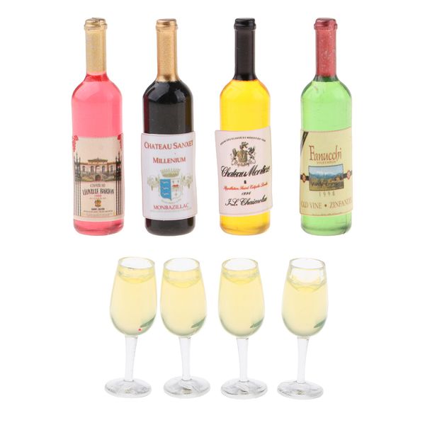 

4set miniature wine whiskey bottles cups pub bar drink for 1:12 dollhouse