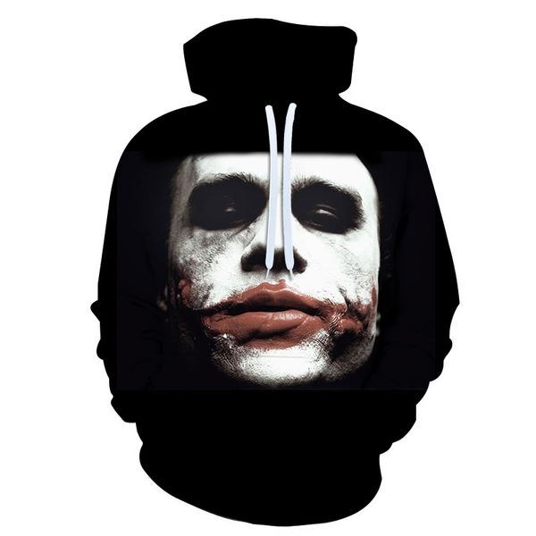 

digital print hooded pocket pullover hooded man clown series hip hop funny street style, Black