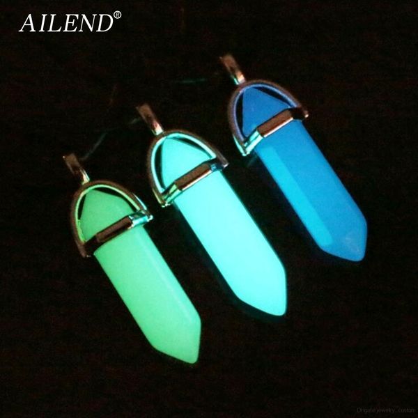 

New Luminous Stone Fluorescent Hexagonal Column Necklace Natural Crystal Gem Stone Pendant Leather Chains Necklace