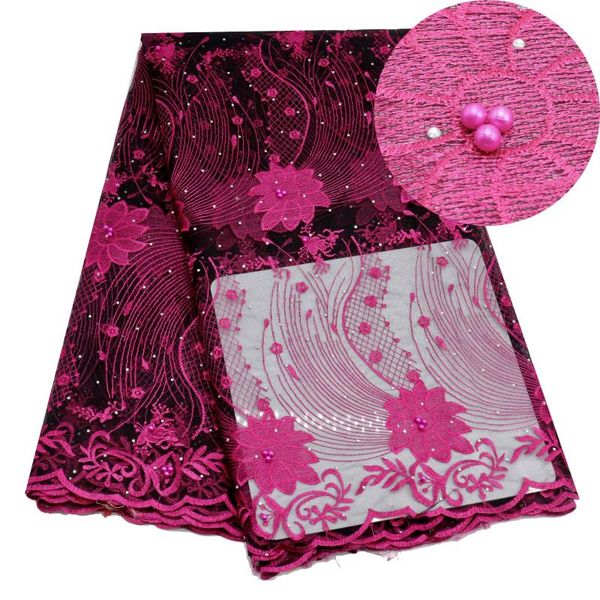 

fushcia pink african lace fabric nigerian lace fabrics embroidery tulle french for women dress stones white yellow blue, Pink;blue