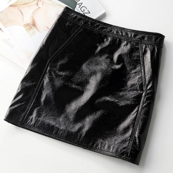 

новая овчина высокой талией яркая кожаная юбка, Black