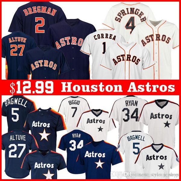 

Hou ton 2 alex bregman a tro jer ey 27 jo e altuve 1 carlo correa 4 george pringer 34 nolan ryan ju tin verlander jeff bagwell jer ey, Blue;black