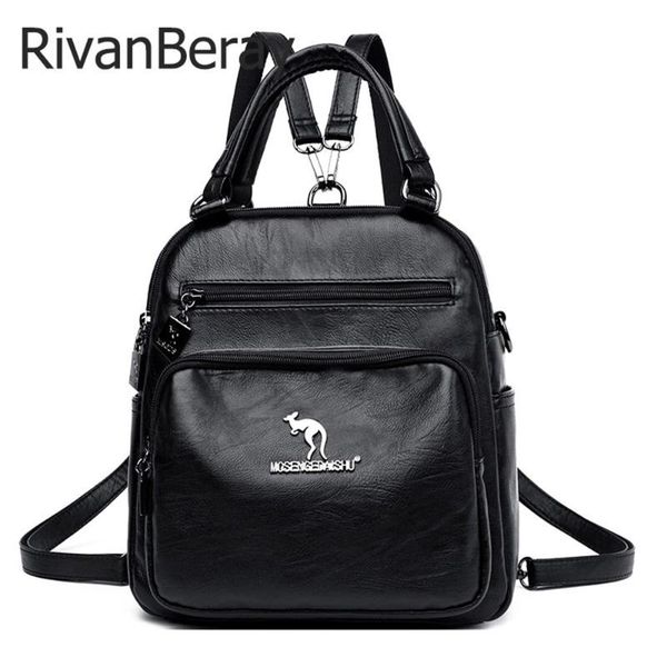 

2020 new fashion backpack women multifunction solid black backpacks leather school bag for teenager girls casual travel backpack