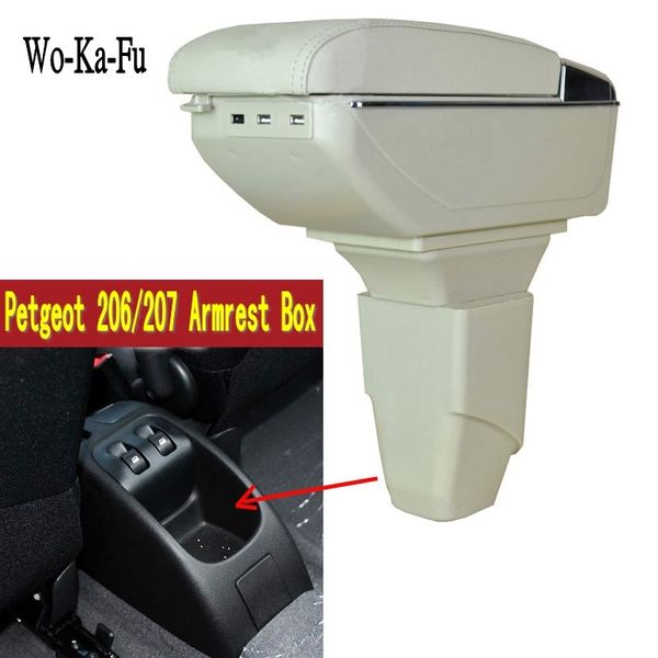 

for 206 207 armrest box central store content box armrest storage center console products accessory abs with leather usb