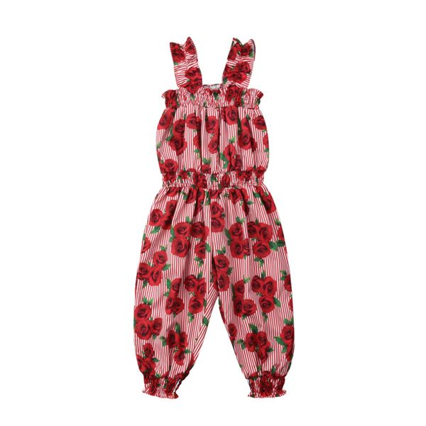 

floral overalls for girl toddler kids baby girls sleeveless off-shoulder ruffle jumpsuit outfits 2019 summer baby girl clothing, Blue