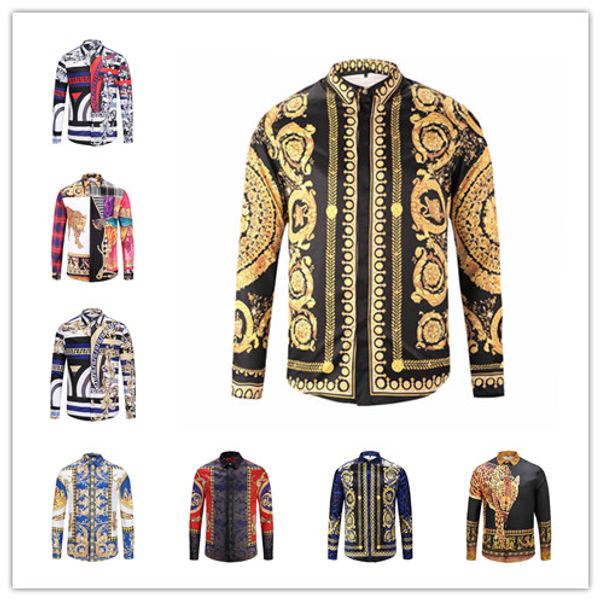 

2019 brand new men 039 dre hirt fa hion harajuku ca ual hirt men luxury medu a black gold fancy 3d print lim fit 13 ver ace hirt