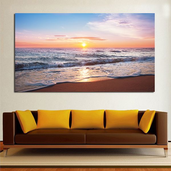 Acheter 1 Pièce Grande Taille Impression Peinture à Lhuile Peinture Murale Belle Plage Coucher Du Soleil Mur Art Photo Pour Peinture De 2773 Du