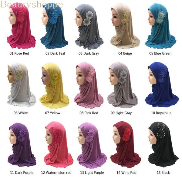

children kids muslim small girl hijab with lace flower pattern islamic scarf shawls stretch 50cm 3-8 years old, Red