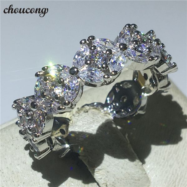 

choucong fine jewelry flower promise ring dianomd 925 sterling silver engagement wedding band rings for women bridal, Slivery;golden