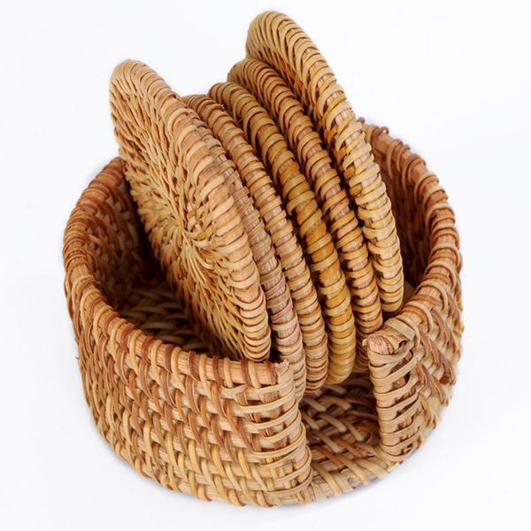

6pcs/lot creative drink coasters set for kungfu accessories round tableware placemat dish mat rattan weave cup mat pad 8cm