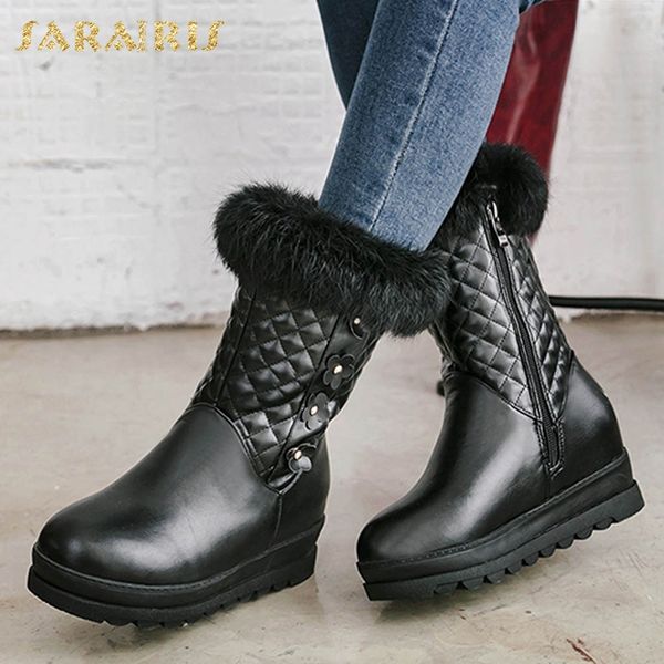 

sarairis 2019 big size 33-43 new arrivals zip up ankle boots woman shoes platform add fur warm winter boots women shoes woman, Black