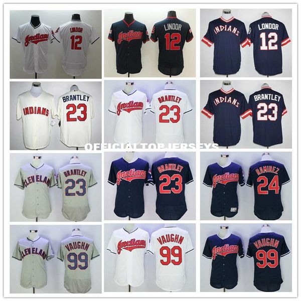 

men new 12 francisco lindor 24 manny ramirez 99 ricky vaughn jerseys color white gray blue size m-xxxl, Black;blue