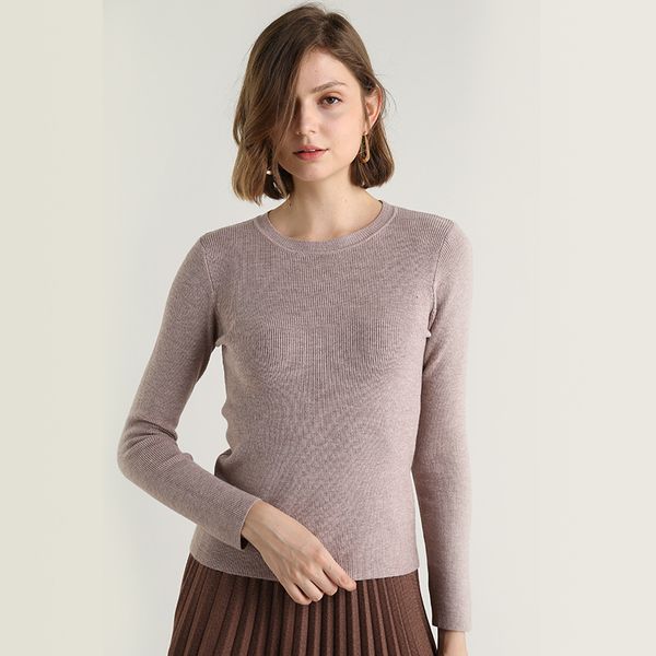 

jersey round-collar women's new tight garment women's long sleeve tight wool shirt, Black