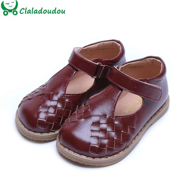 

14-19cm autumn girls pu leather shoes weave retro toddler strap shoes for 2-6years princess dress hollow fashion flat shoe, Black;grey