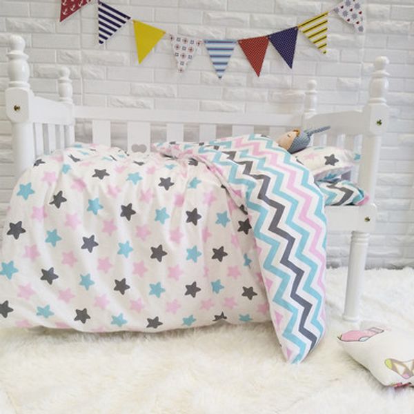 

good quality colorful stars baby bedding set for girls pure cotton woven cartoon crib bed linen,duvet/sheet/pillow, with filling