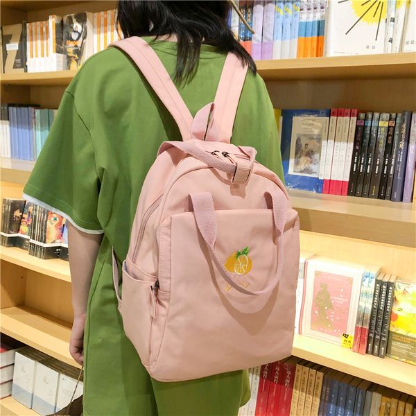 

new fruit embroidery women backpack little fresh waterproof nylon solid color shoulder bag girls schoolbag for teenagers