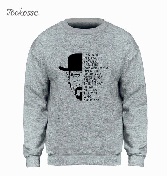 

heisenberg danger sweatshirt men breaking bad hoodie crewneck sweatshirts 2018 winter autumn fleece warm casual gray sportswear, Black