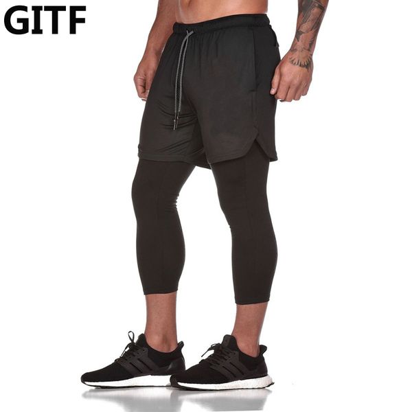 

2020 new sporting pants men elastic breathable two piece running training pants gyms ankle-length quick-drying men, Black;blue