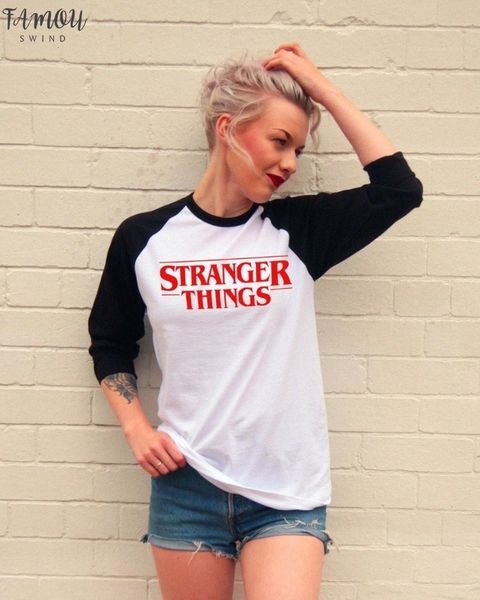 

2020 new fashion stranger things print funny fitness women t shirt character design t shirts summer hipster tees long sleeve, White