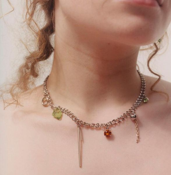 

justine clenquet new fashion green crystal metal ball simple women's necklace