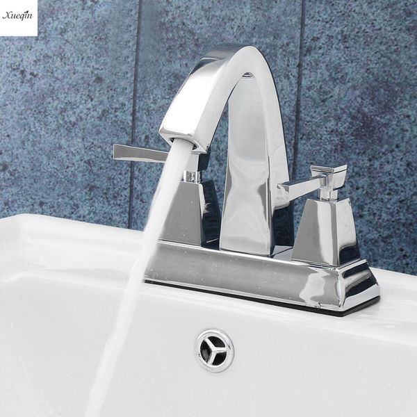 

luxury brass bathroom basin faucet double handle two holes water tap chrome deck mounted and cold water sink mixer tap