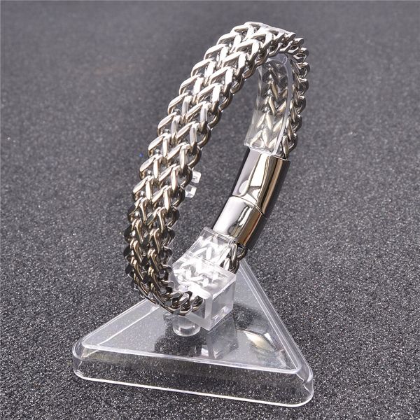 

fashion 316l stainless steel bracelet men custom bracelets bangles magnetic clasp wrist band hand chain jewelry gift 19/21/23cm, Black