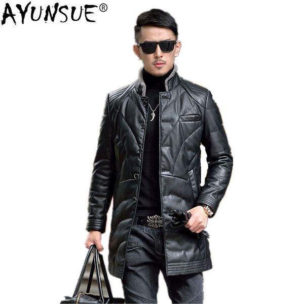 

ayunsue men's leather jacket 90% white duck down jacket winter coat men second layersheepskin leather jackets hn5524 my749, Black