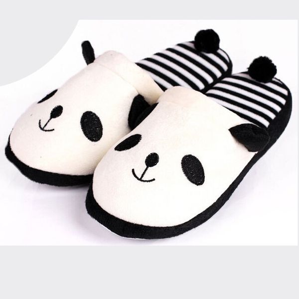 

women's slippers lovely cartoon panda home floor soft stripe winter warm slippers indoor female shoes 36-40 chaussures femmes, Black