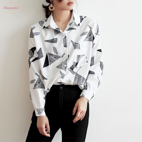 

geometric print chiffon women blouses loose white blouse shirt female casual shirts blusas mujer spring 2020