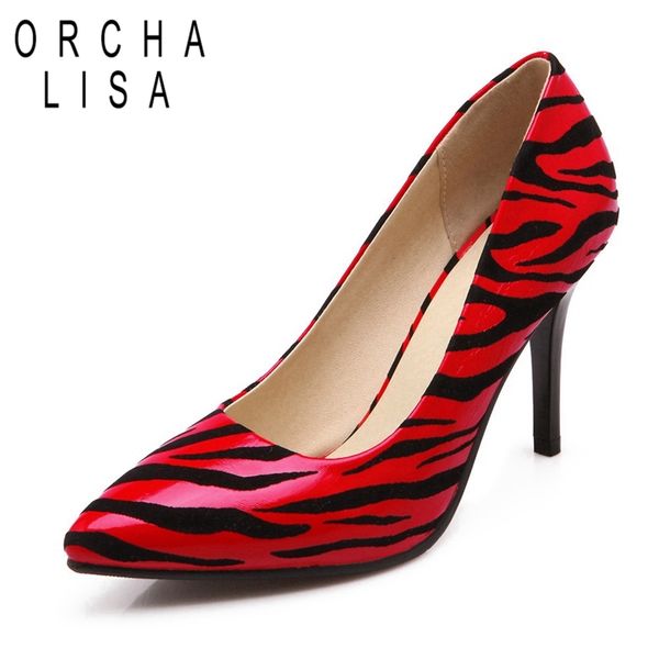 

zapatos de orcha lisa para mujer, tacones altos, zapatos de tacÃ³n con punta estrecha, tacones finos, talla grande 34-48, patrÃ³n de cebra, Black