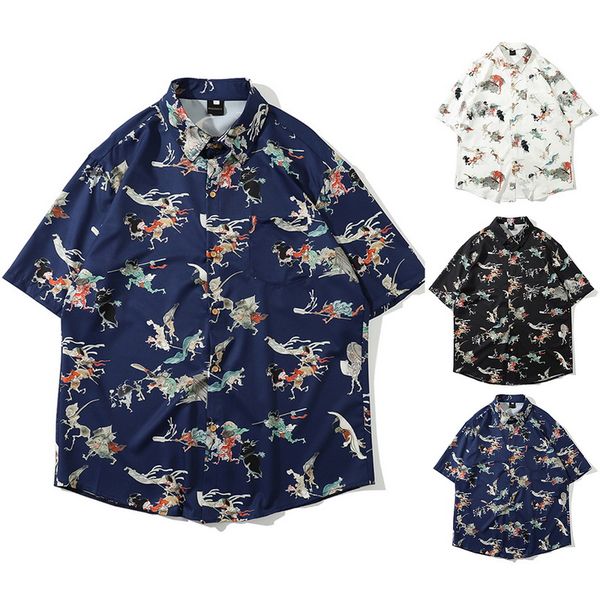 

men's hawaiian shirt short sleeve print fashion beach shirt, White;black