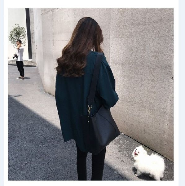 

chic chiffon shirt long sleeves spring and autumn outfit gangfeng loose lazy shirt large size with bf bottom, White