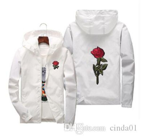 

red rose printed casual jackets men women hooded windbreaker male female solid color embroidery coats asian size s-7xl