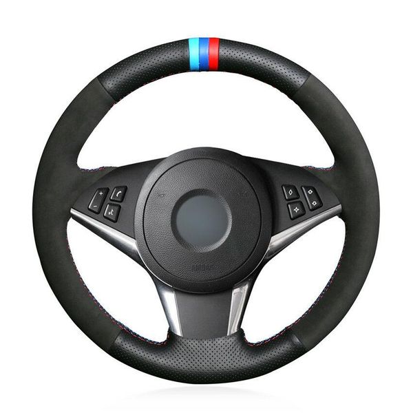 

custom hand-stitch leather car steering wheel cover for bmw e60 530d 545i