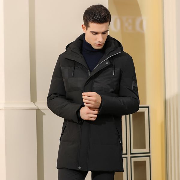

down jacket men's long winter new men's fashion warm casual hooded jacket, Black