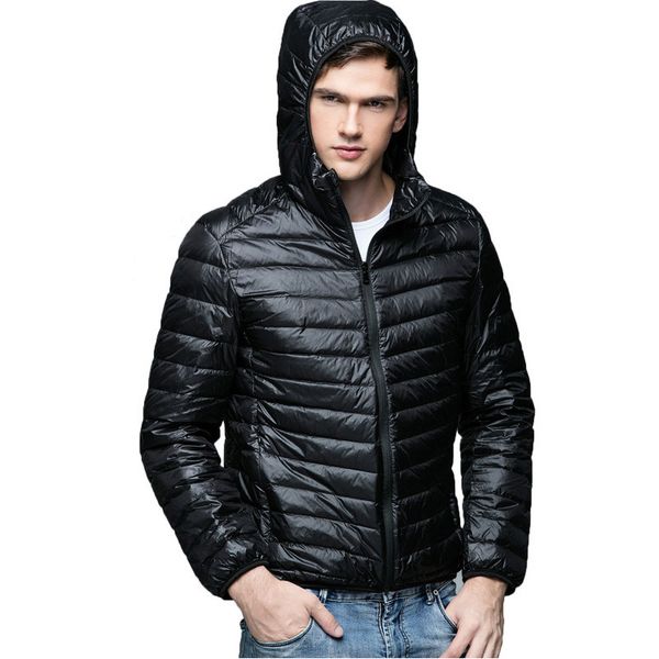 

men parkas winter down coat 90% white duck down jacket ultra light plus size winter brand jackets men hooded outerwear coat, Black