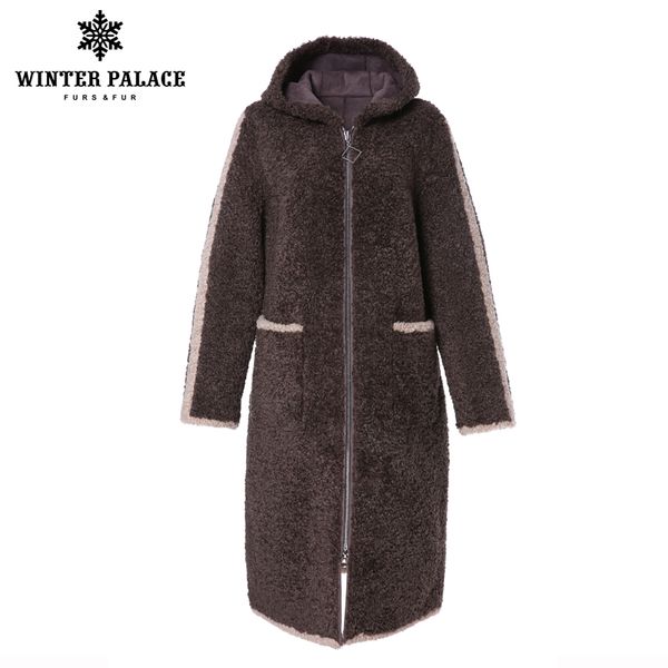 

winter 2019 women's new wool coat long hooded trench coat granular wool contains 30% zipper winter warm fur, Black